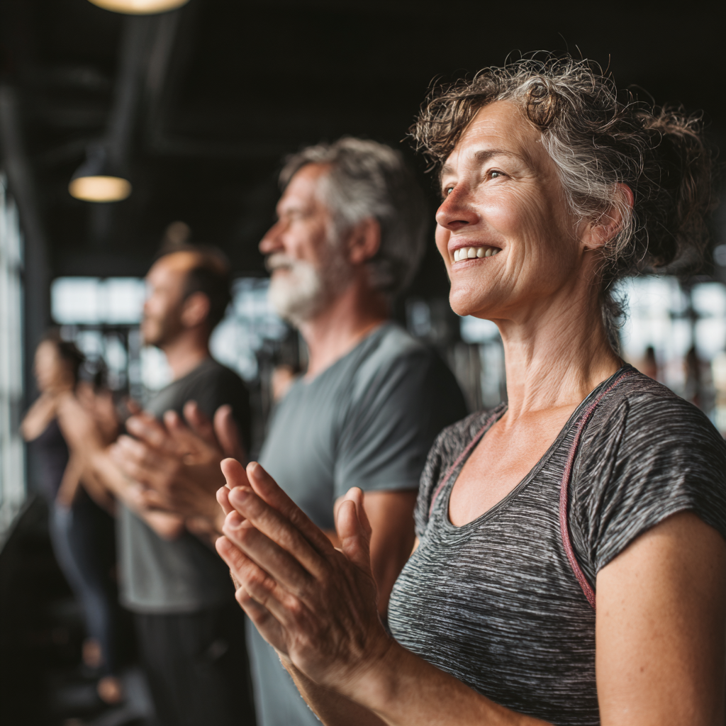 Middle-aged adults exercising in comfortable gym environment