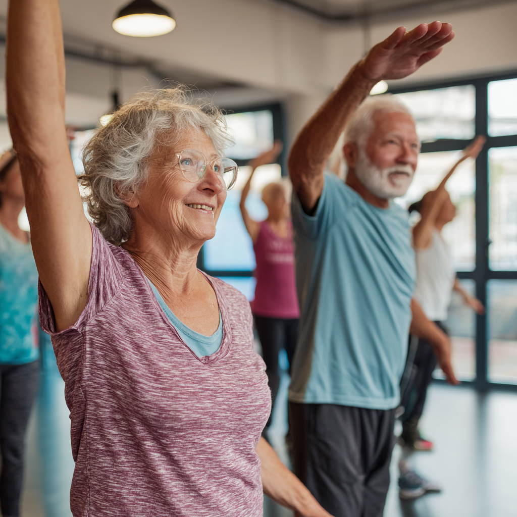 Senior adults participating in comfortable fitness activities
